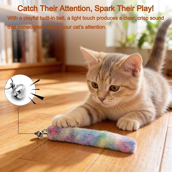LASOCUHOO Cat Worm Toys, (3 Packs) Interactive Cat Wand Replacement Refill Attachments for Indoor Cats, Fit for Most Cats Random Color