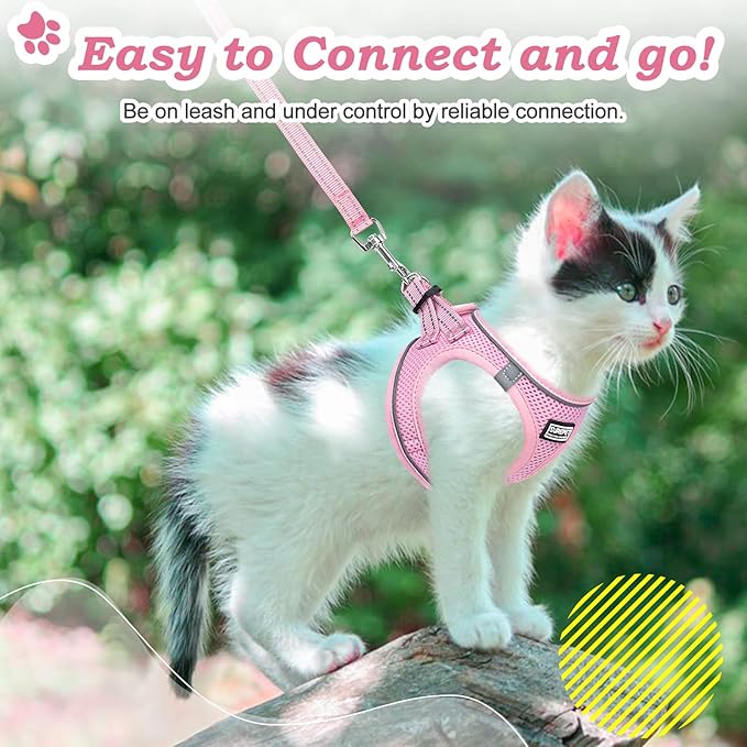 Cat Harness and Leash Escape Proof,Adjustable Soft Mesh Kitten Vest Harness for Walking Reflective Pet Harness for Cat Small Dogs Puppy (Pink, XXS)