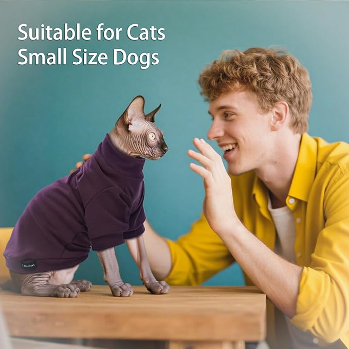 Sphynx Cat Sweater Hairless Cat Clothes Sweater Shirt Soft Warm Long Sleeves Pullover Pet Clothes Pajamas Dog Cloth for Small Dogs Jumpsuit Pet Sweaters (Dark Purple, M)