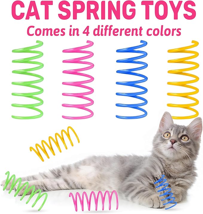 Cat Spring Toys, 60 Pack Colorful Cat Toy Springs, Interactive Spring Toys for Indoor Cats, Self Play Hunting Cat Toys