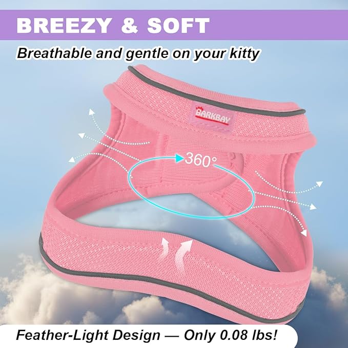 Cat Harness and Leash Set,Escape Proof Kitten Harness,Step in Adjustable Soft Lightweight,Easy Control,Reflective Strips Comfortable for Walking Travel(Baby Pink,S)