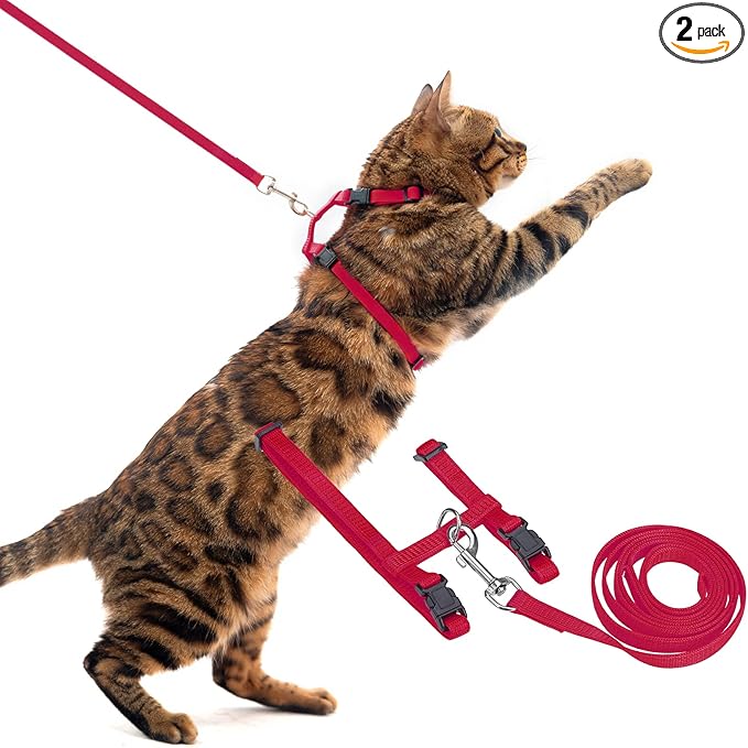 PUPTECK Adjustable Cat Harness and Leash Set Escape Proof Kitten Strap Collar for Walking Travel, Red