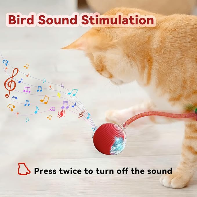 Speedy 2.0 Tail Interactive Cat Toys for Indoor Cats, Automatic Cat Toy with Elastic Mesh Tail, Electric Rolling Ball on Carpet, Chirping and Motion Activate Cat (Red)