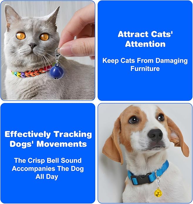14 Pack Cat Collar Bells Only, Cat Bells for Collar with Keychain, Loud & Lightweight for Puppy, Kitten & Small Pets