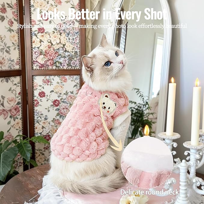 Dog Sweater for Small Dogs Puppy Cats Winter Warm Soft Pet Clothes Pullover Cute Extra Small Dog Apparel, Cat Sweaters for Cats Only Fit Chihuahua Yorkie(Pink, L)