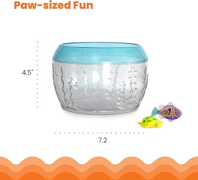 Catstages Meow-smerizing Fish Bowl for Cats with Two Water Cat Toys, Electronic Swimming Fish and Floating Turtle Included, Blue