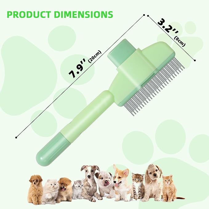 Pet Hair Removal Comb,New Cat Brush with Release Button,Pet Grooming Brush for Short&Long Pet Hair,Deshedding Brush for Pet (Green Set)