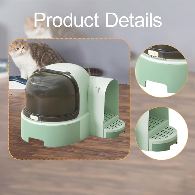 Enclosed Cat Litter Potty with Lid for Indoor Cats Kitten, Anti Splashing, Slide Out Litter Tray, Hygienic Odor Control, Space-Saving Design- Green