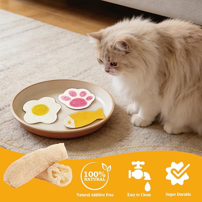 Natural Loofah Cat Chew Toys with Catnip, Biodegradable Dental & Teething Toys for Kittens and Cats, Eco-Friendly Interactive Cat Toy for Boredom Relief and Teeth Cleaning