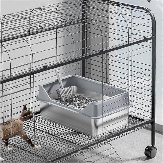 Pet Supplies, Stainless Steel Cat Litter Box for Kittens & Rabbits, Easy Clean Metal Pan(Khaki)