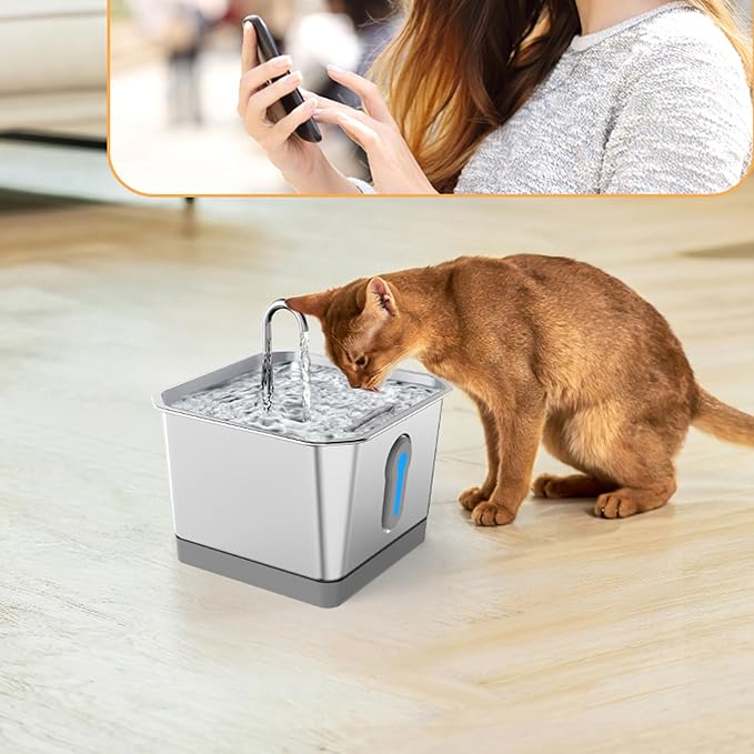 Cat Water Fountain,3.5L Stainless Steel Smart Automatic Water Circulation Pet Water Dispenser Pet Drinking Dispenser Inside Cat Drinking Fountain with App Alert for Home