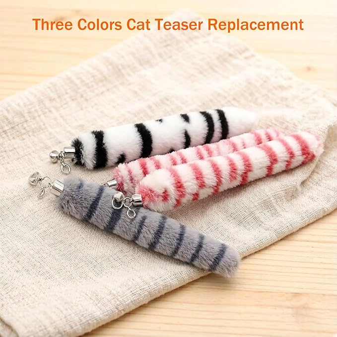 LASOCUHOO Cat Worm Toys, (3 Packs) Interactive Cat Wand Replacement, Wand Refill Attachments for Indoor Cats, Fit for Most Cats