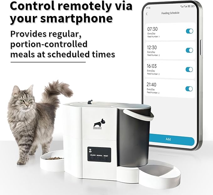 Automatic Cat Feeder 5G/2.4GHz WiFi Feeder and Waterer 2-in-1 Set for Pets, Pet Feeder up to 10Meals per Day, App-Controlled, 3L Food Tank & 2L Water Tank for Cats and Small Dogs