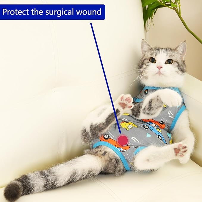 kzrfojy Cat Recovery Suit Cat Onesie for Cats After Surgery Female Male Spay Kitten Neuter Surgical Bodysuit Post Surgery Cone of Shame Alternative Anti Licking (Gray, Large)