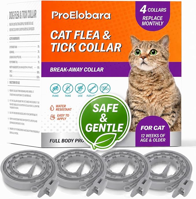 Flea Tick Prevention Collars for Cats: Essential Oil-Based Collar for 4 Month Support - Natural Fleas Ticks Breakaway Collar for Large & Small Cat, Outdoor Fleas Ticks Control for Kittens