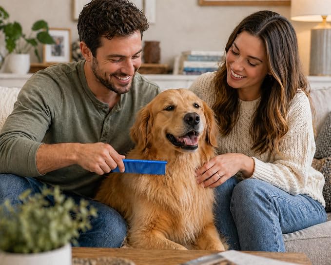 Resco Professional Anti-Static Best Dog, Cat, Pet Grooming Comb, Medium/Coarse Tooth Spacing, 1.5-Inch Pins, Candy Blue