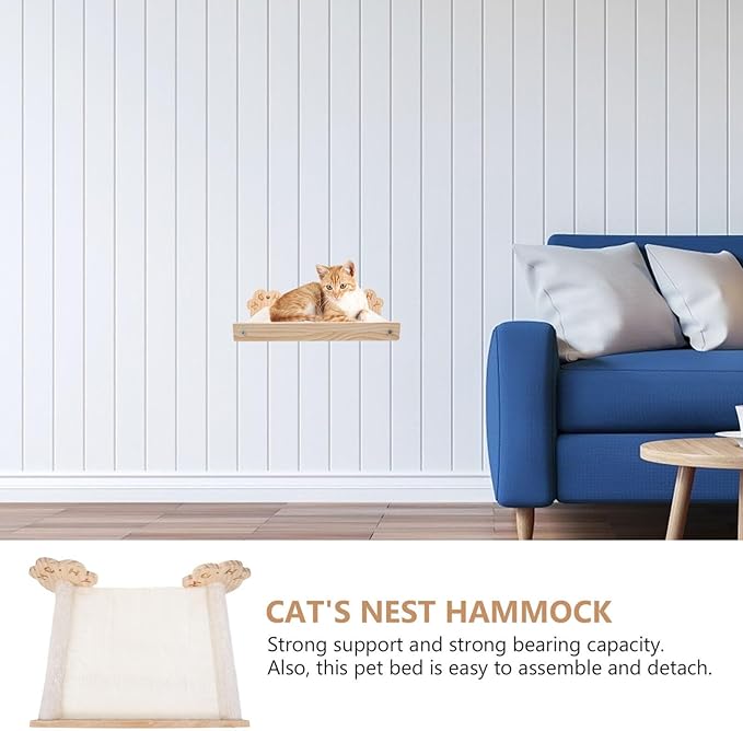POPETPOP Wall-Mounted Cat Hammock Space-Saving Cute Cat Bed for Indoor Kittens Easy Install Pet Supply Soft Furniture for Wall Use