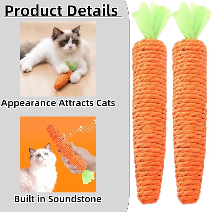 3 Pack Cat Chew Toys for Teething Orange Carrot Cat Chew Rope Toys Teething Aid for Indoor Kittens