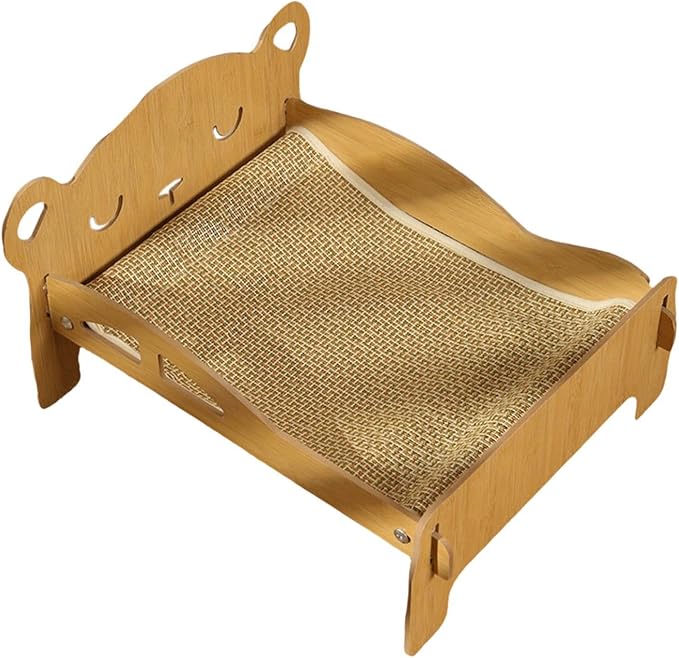 Cat Scratcher Bed Bear Head Design Wood Scratching Board Elevated Hammock Lounge Furniture Protector for Cats Small Dogs