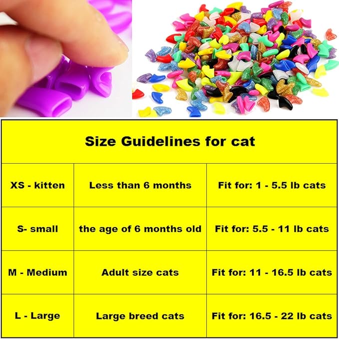 VICTHY 140pcs (14 Colors) Cat Nail Caps, Cat Claw Covers Cat Nail Covers with Adhesives and Applicators (Extra Small)