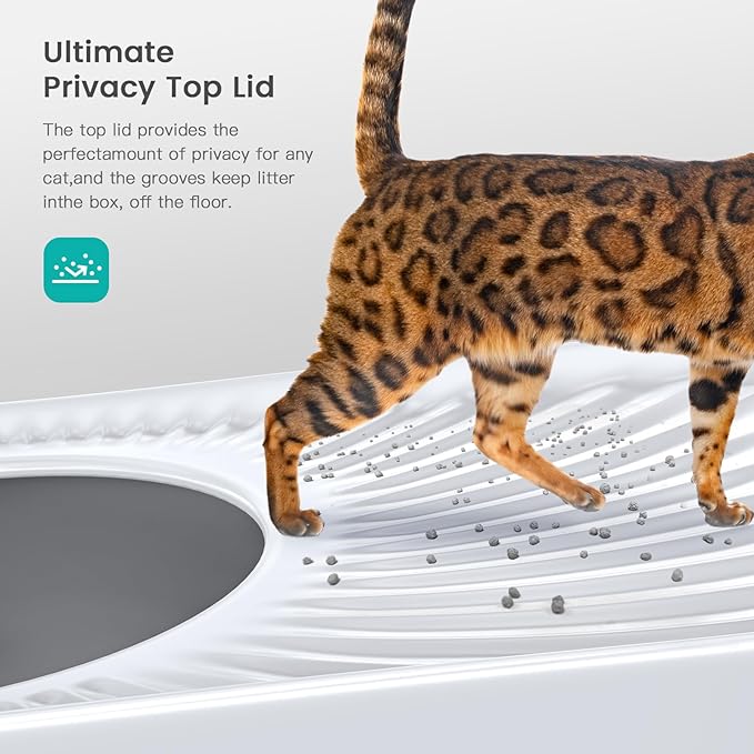 WoofiGo Stainless Steel Cat Litter Box, Large Top Entry Litter Box for Big Cats, Enclosed Kitty Litter Pan with Lid, Metal Cat Box Never Absorbs Odors, Easily Cleaning, Include Scoop