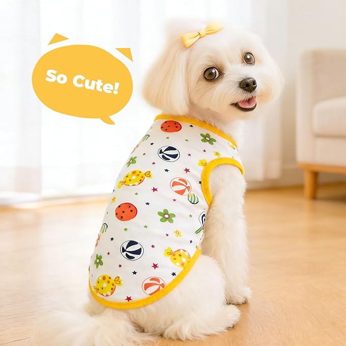 PETCARE Cartoon Dog Shirts for Small Dogs Cute Dog Clothes Yellow Lollipop Tshirt Soft Cotton Puppy Pajamas Breathable Sleeveless Pet Tank Top Spring Summer Dogs Clothes for Chihuahua Yorkie Shih Tzu