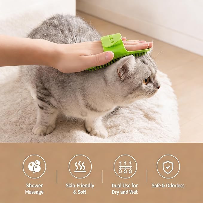 5-Pack Cat Self Groomer Brush with Adjustable Strap, Soft TPR Massage Grooming Pad with 297 Rounded Teeth, Fits 1.38-2.17in (35-55mm) Posts, Easy to Clean, Green