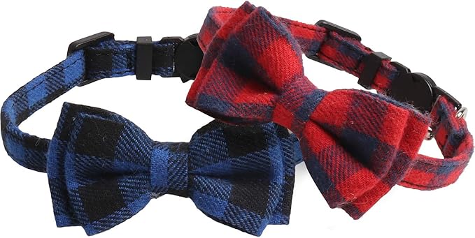 2 Pack/Set Cat Collar Breakaway with Cute Bow Tie and Bell for Kitty and Some Puppies, Adjustable from 7.8-10.5 Inch