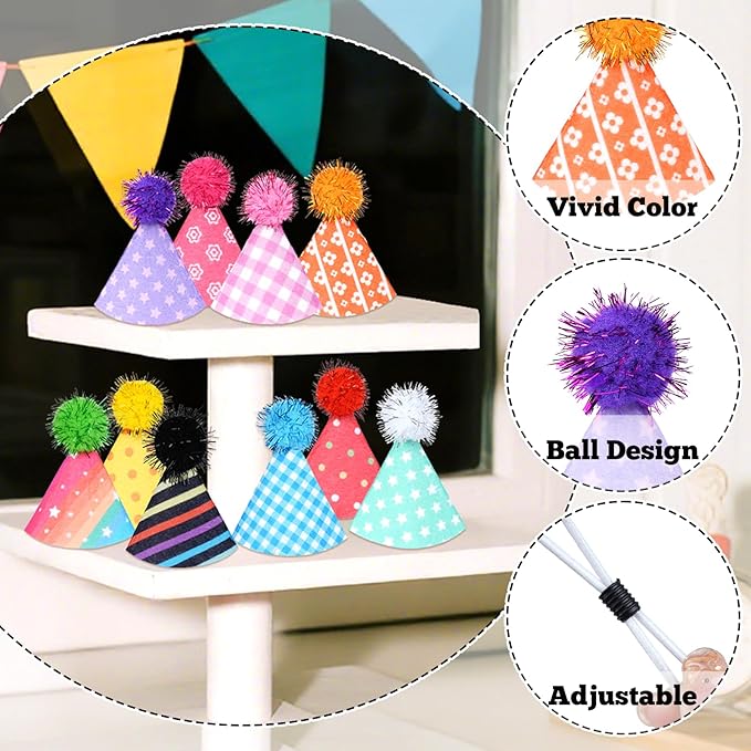 10Pcs Party Hats for Stuffed Animals, Cat Dog Birthday Hats Dolls Party Hat Mini Birthday Hat for Holiday Wedding Puppies Kittens Costume