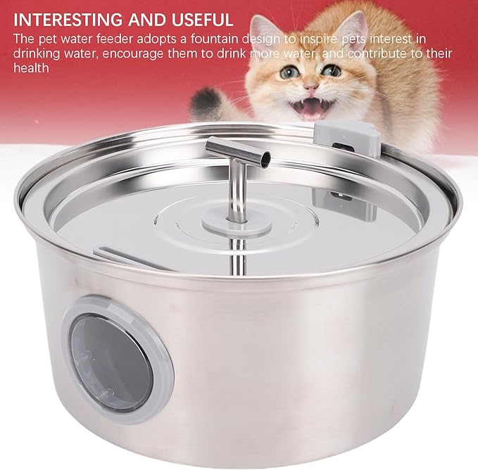 Zerodis Cat Water Fountain,3.2L Stainless Steel Automatic Circulating Indoor Dogs Water Feeder Cat Drinking Fountain Pet Water Dispenser for Indoor Pets Drinking