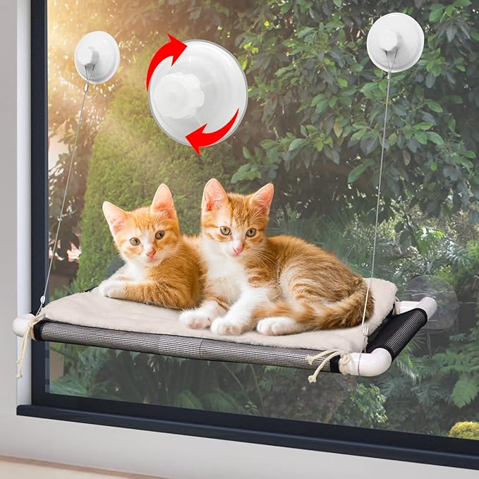 ZALALOVA Cat Perch, Cat Window Seat Large Sturdy Bed Fleece Blanket 2026 Latest Screw Suction Cups Resting with Blanket(Brown)