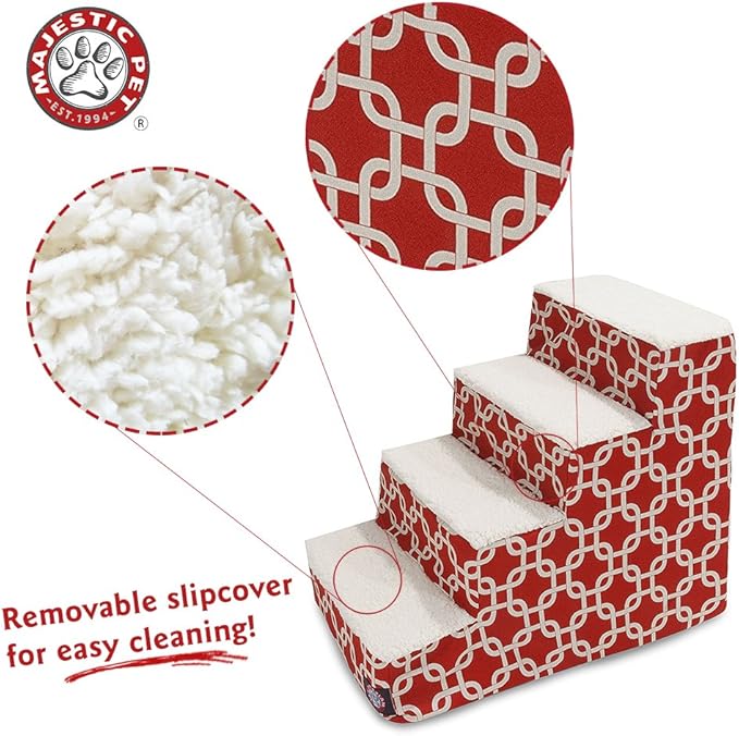 Majestic Pet Portable Pet Stairs | Soft Sherpa Steps Foam Feeling | Steps for Dogs & Cats | Dog & Cat Ramp | Perfect for Bed & Sofa | Indoor Only | Max Weight: up to 250 Lbs, Red