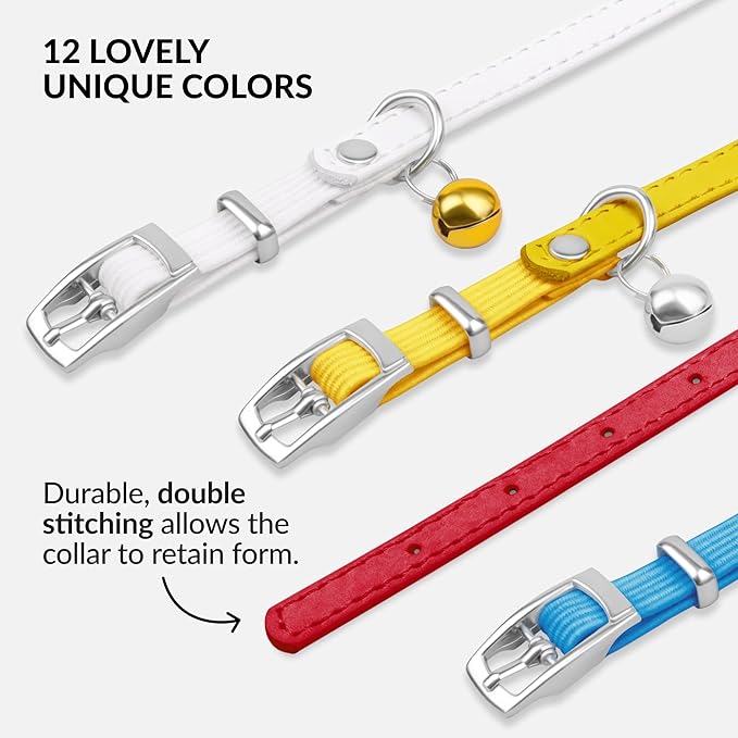 CollarDirect Leather Cat Collar with Removable Bell – Safety Elastic Strap (Breakaway Alternative) – Kitten Collar for Small & Big Boy & Girl Cats