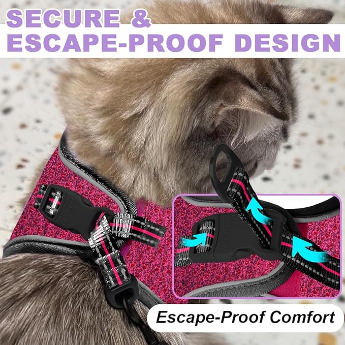 Cat Harness and Leash Set,Escape Proof Kitten Harness,Step in Adjustable Soft Lightweight,Easy Control,Reflective Strips Comfortable for Walking Travel(Pink/Black,XXS)