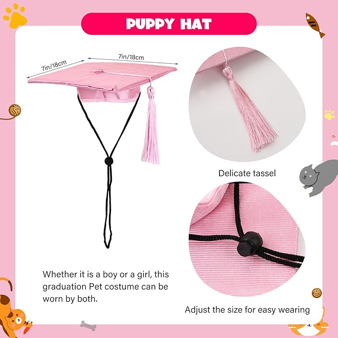 Dog Graduation Cap and Gown, Dogs Cats Graduation Holiday Halloween Costume Accessory(Pink,Medium)