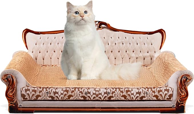 COOZMENT Scratching Sofa, Couch Shaped Thick Scratching Cardboard, Lounge Bed for Indoor Rest&Play, Sofa Scratcher Pad (Silver, 27.6" L X 12.4" W X 11.8" H)