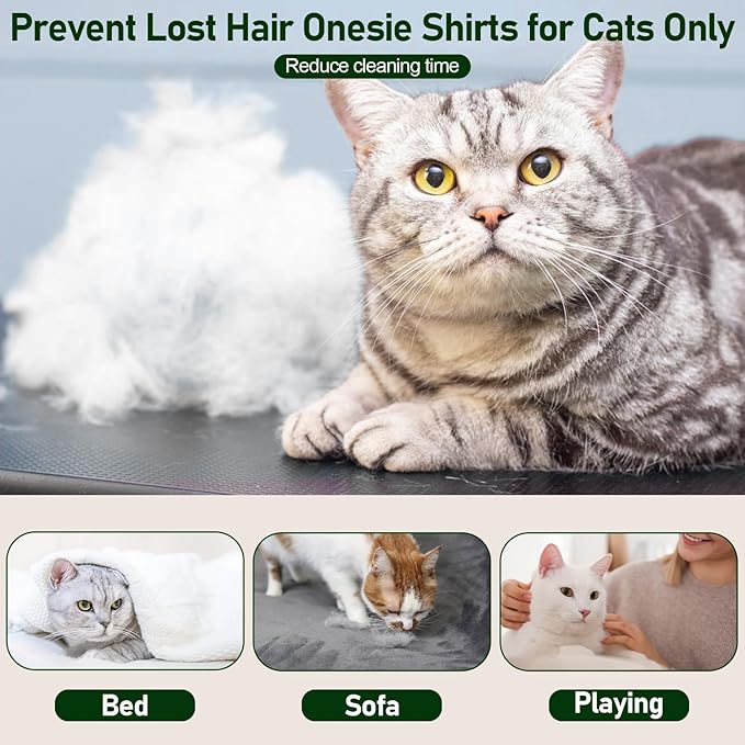 Cat Pajamas for Cats Only, Sticky Hair Cat Clothes, Long Sleeve Sphynx Clothes, Anti-Licking or Skin Disease Recovery Suit for Female Cats, Kitten Onesie Pajamas, ArmyGreen, 2XL