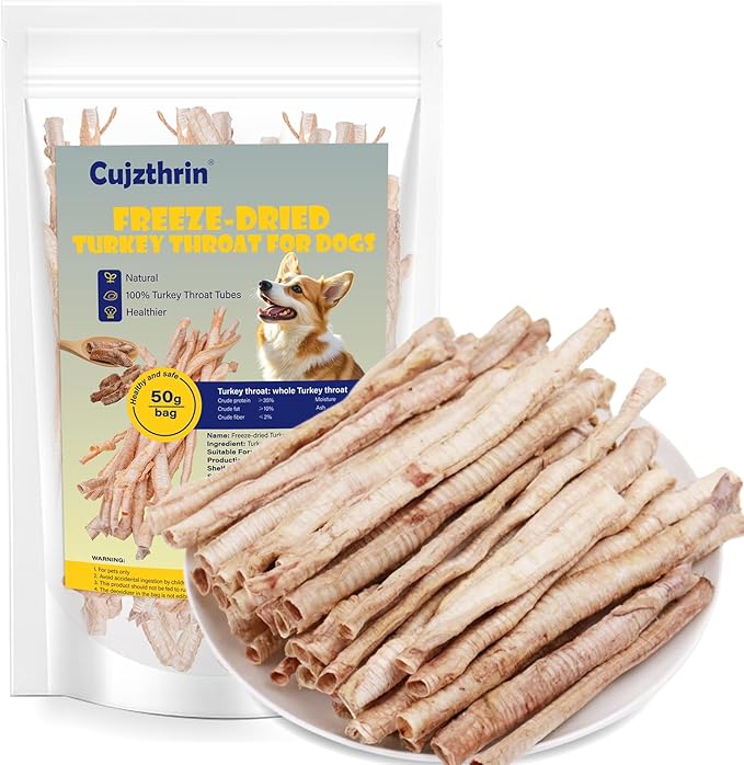 Freeze Dried Turkey Throat Cat and Dog Snacks, High Protein, Crunchy Single Ingredient Snacks, All Natural and Low Fat, Promotes Muscle Development