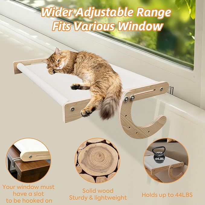 Window Cat Bed, Sturdy Cat Window Perch, Adjustable 4-in-1 Cat Hammock, 4 Modes for Complex Scenarios, Durable & Safe Hanging Seat for Kittens, Cats, Small Pets to Sleep & Play (Beige, 18inch)