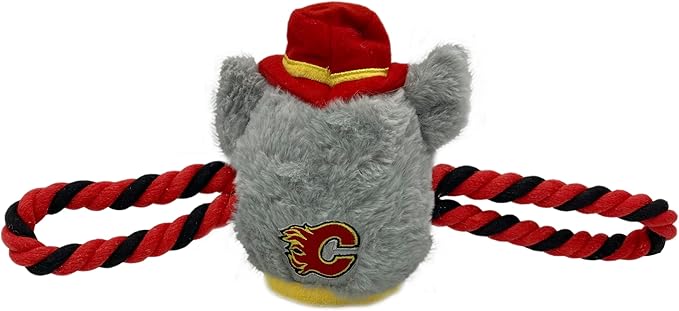 NHL Calgary Flames Mascot Toy for Dogs & Cats. Cute & Entertaining Face with Heavy-Duty Ropes. 7" Chewy Cartoon Toy with Inner Squeaker