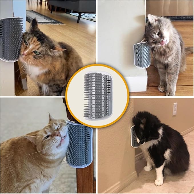 Cat Self Groomer – Wall Corner Scratcher, 2 Pack Soft Silicone Face Grooming Brushes and Massage Combs for Indoor Cats and Small Pets (Grey)