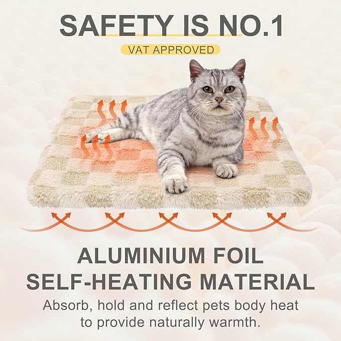 BEAUTYZOO Self Warming Cat Bed, 4 Pack Heated Cat Bed, Extra Warm Plush Thermal Foil Heating Pad,Self-Heating Pet Mat for Crate,Floor Indoor Outdoor, with Removable Washable Cover, Non-Slip 16"x20"