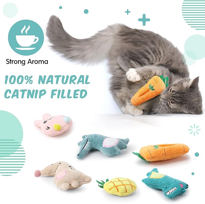 Gejoy 20 Pack Catnip Toys for Indoor Cat Plush Kitten Cat Chew Toys Catnip Kitten Entertaining Interactive Safe Teeth Cleaning Dolls(Lovely)