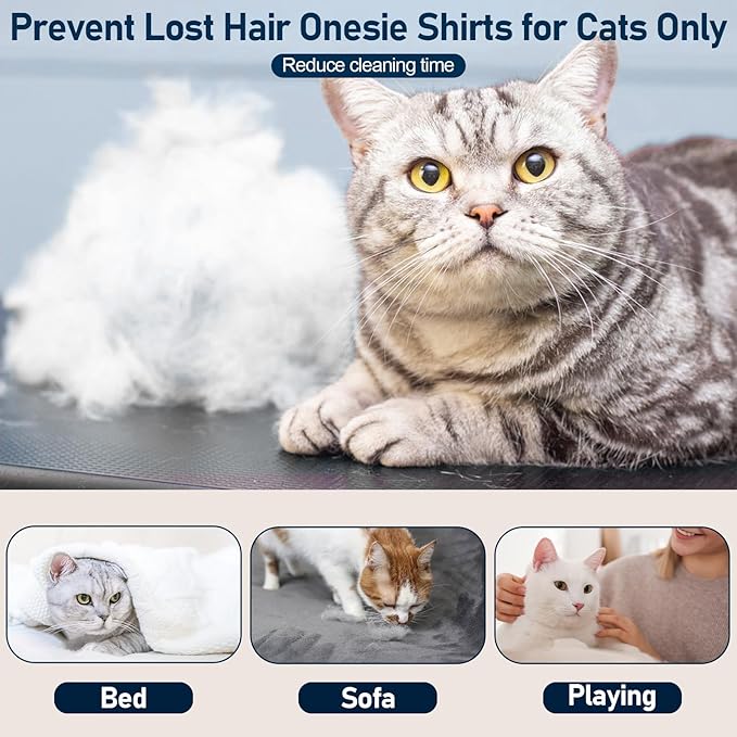 Cat Pajamas for Cats Only, Sticky Hair Cat Clothes, Long Sleeve Sphynx Clothes, Anti-Licking or Skin Disease Recovery Suit for Female Cats, Kitten Onesie Pajamas, DarkBlue, XL