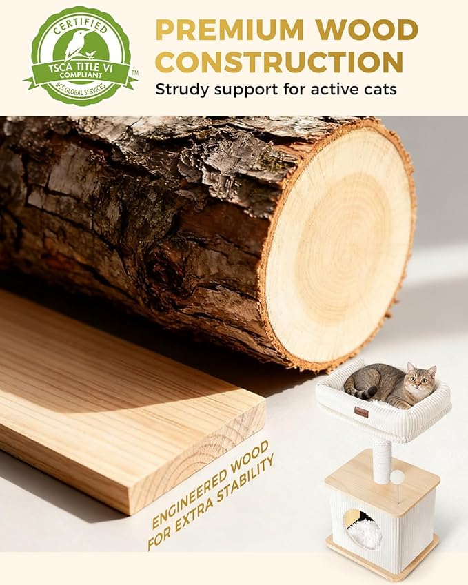 Modern Cat Tree for Indoor Cats, Nordic Loft Style, Cat Tower for Kitten with Sisal Scratching Posts, Soft Padded Beds & Cozy Condos, Floor-Mounted for Kittens & Adult Cats