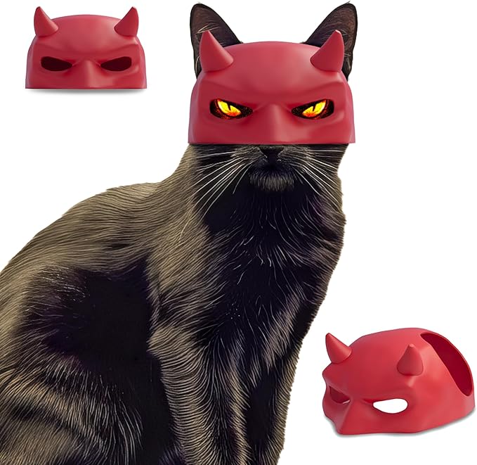 Red Bat Cat Mask for Indoor Cats, Handmade Superhero Cosplay Christmas Costume Mask for Cats, Funny Pet Photo Prop and Party Accessory – Small-Medium Size (Red)