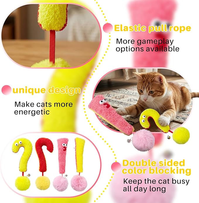 Walfront Interactive Cat Toy Self Play Plush Cat Toy with Bell Base, Boredom Relief Kitten Toy for Indoor Cats, Soft Durable Cat Exercise Toy for Energy Release Furniture Protection Cute Pet Toy