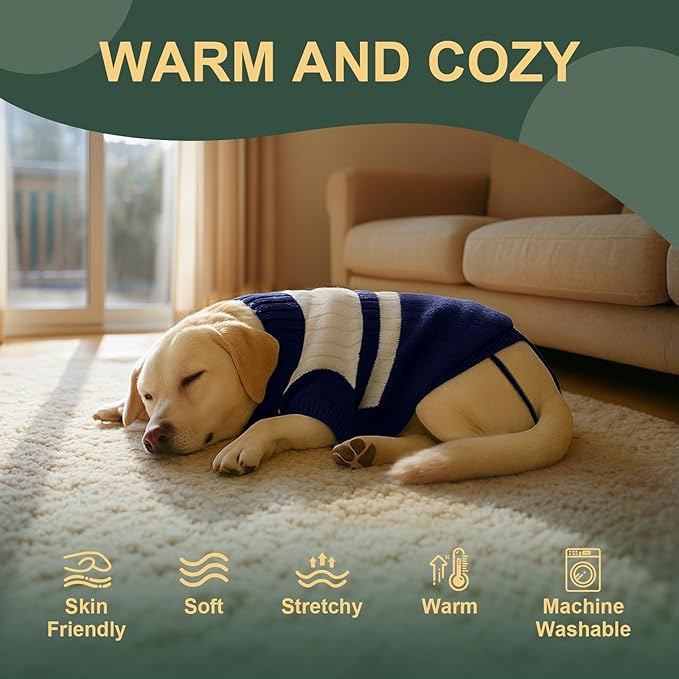 Dog Sweater Knitted for Small to Large Dogs Boy Girl, Classic Turtleneck Dog Christmas Sweaters, Warm & Soft Pet Clothes for Winter (Love Blue, M)