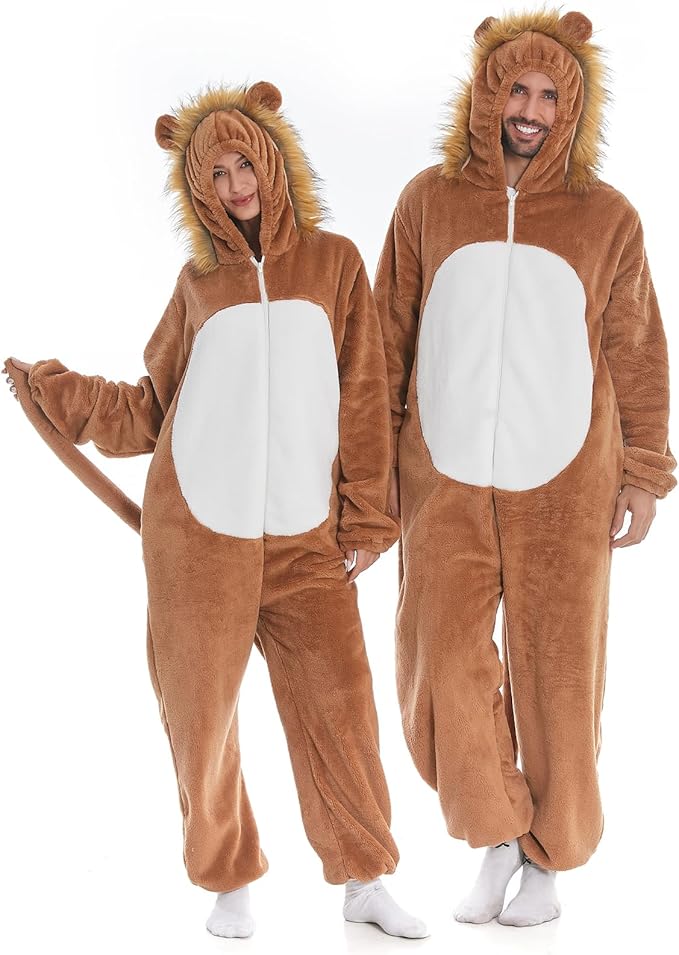 HSCTEK Fuzzy Teddy Fleece Adult Onesies Pajamas - Teen Long Sleeve Zip Up Hooded Blanket Sleep - One Piece Costume