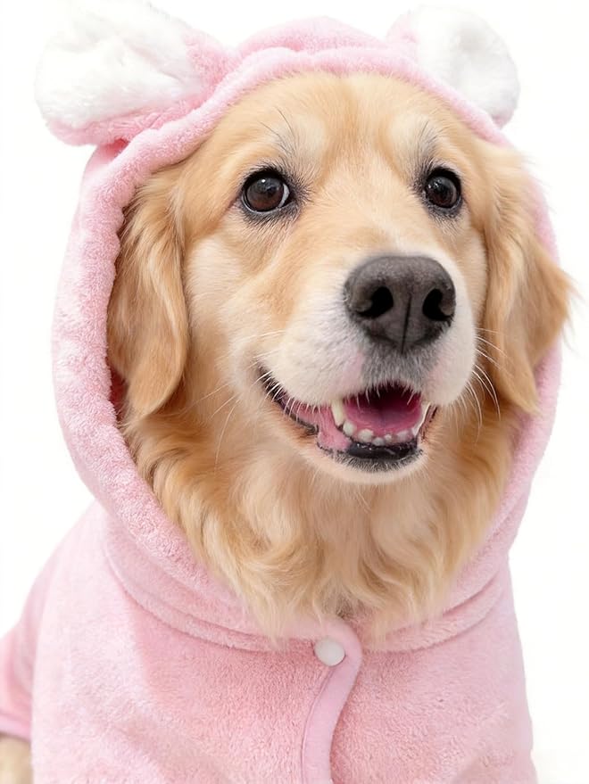 Pet Bathrobe for Dog Cat Super Absorbent Quick Drying Hooded Bath Towel Adjustable Robe for Pool Beach Cold Weather,Pink XS